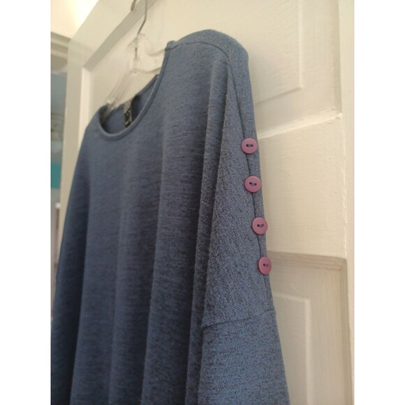Clara SunWoo blue knit tunic L button accent oversized asymetric minimalist - Picture 4 of 12
